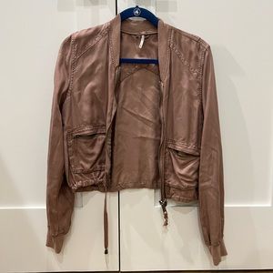 Pink Silk Bomber Jacket Free People